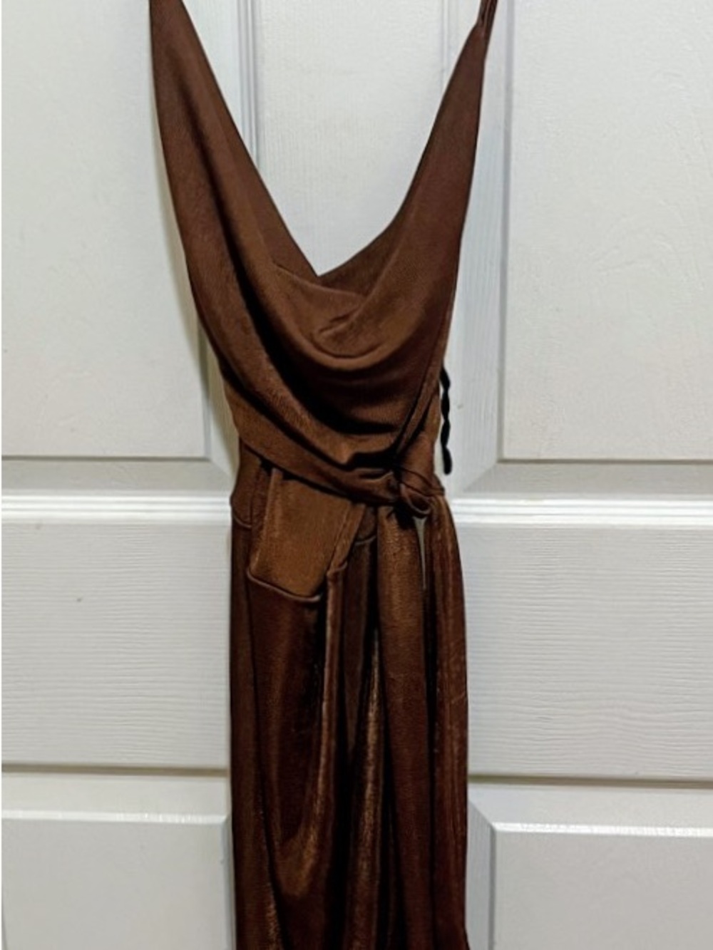 Lia Sophia Sleek Brown Satin Midi Dress